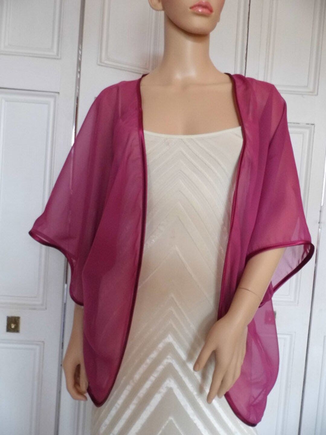 Magenta Chiffon Kimono/jacket/wrap/coverup/bolero With Satin Edging Etsy