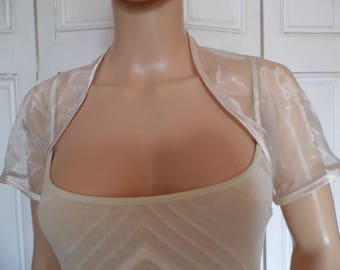 Champagne organza cap sleeved bolero/shrug/jacket  with satin edging