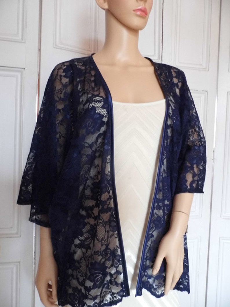 Navy Blue Lace Kimono/jacket/wrap/coverup/bolero With Satin Etsy UK