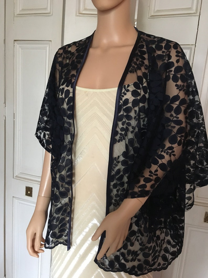 Navy Blue Leaf Pattern Lace Kimono/jacket/wrap/coverup/bolero Etsy UK
