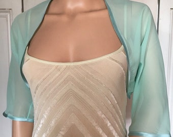 MINT GREEN chiffon ELBOW length sleeve bolero/shrug/jacket with satin edging