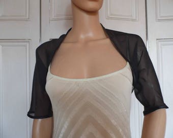 Black chiffon ELBOW length sleeve bolero/shrug/jacket  with satin edging