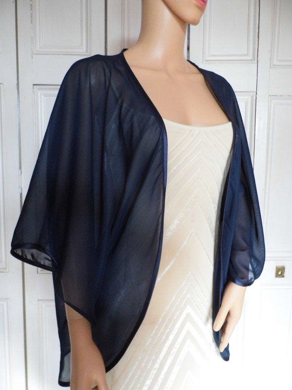Kimono in chiffon blu navy/giacca/avvolgimento/cover-up/bolero con bordo in raso Nozze Abbigliamento Vestiti Abiti da sposa e coordinati 