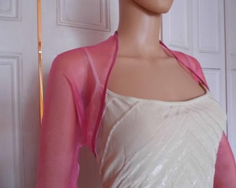 Fuschia/Cerise organza three quarter length sleeved bolero/shrug/jacket  with satin edging