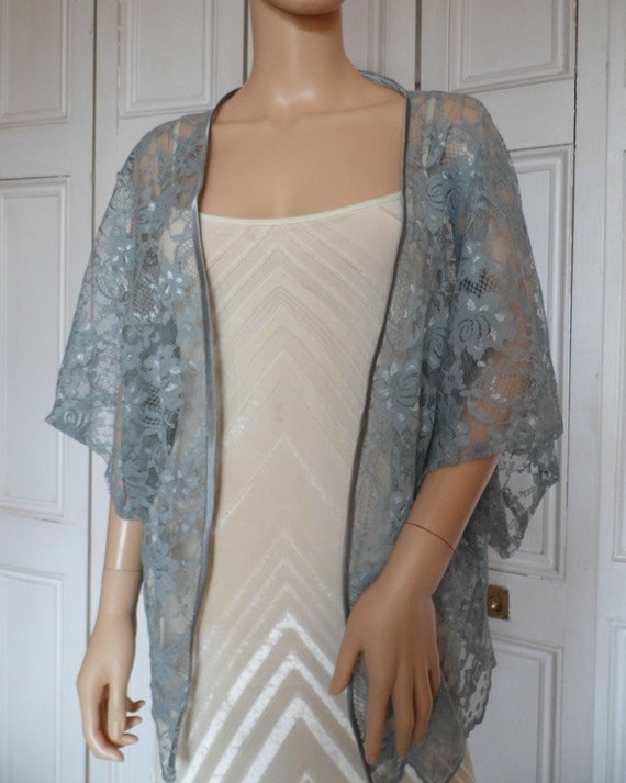 White chiffon kimono/jacket/wrap/cover-up/bolero with satin edging