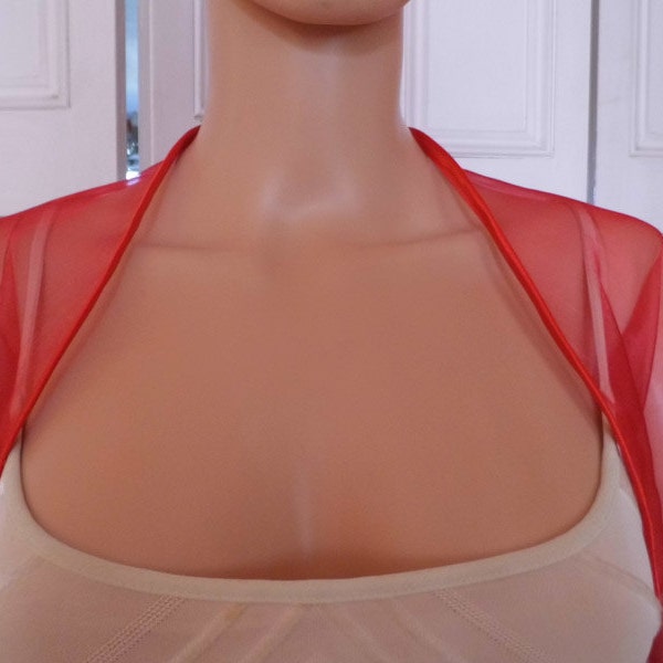 Orcez-le rouge haussement d’épaules trois quarts de longueur bolero/haussement d’épaules / veste avec bordure satin