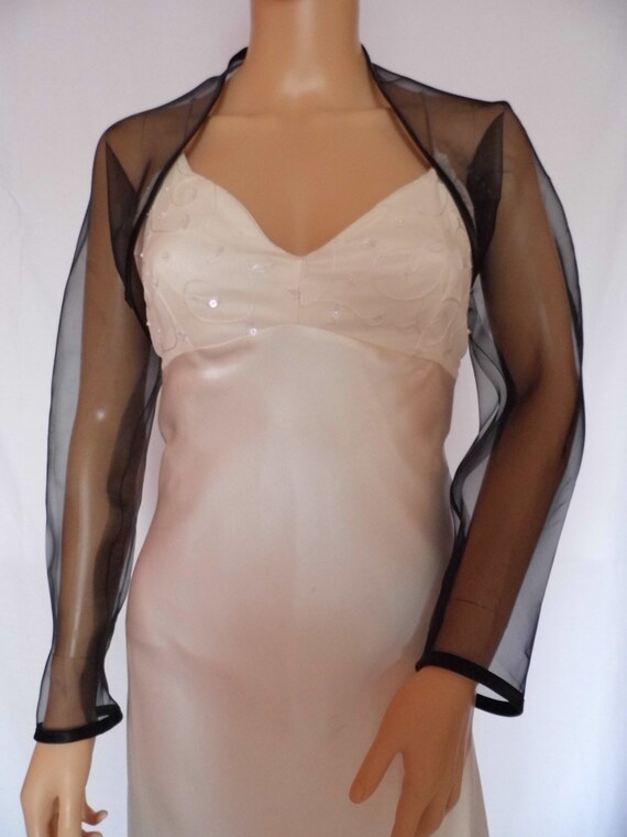 Black Organza Full Length Sleeved Bolero shrug jacket With Satin Edging Etsy Canada