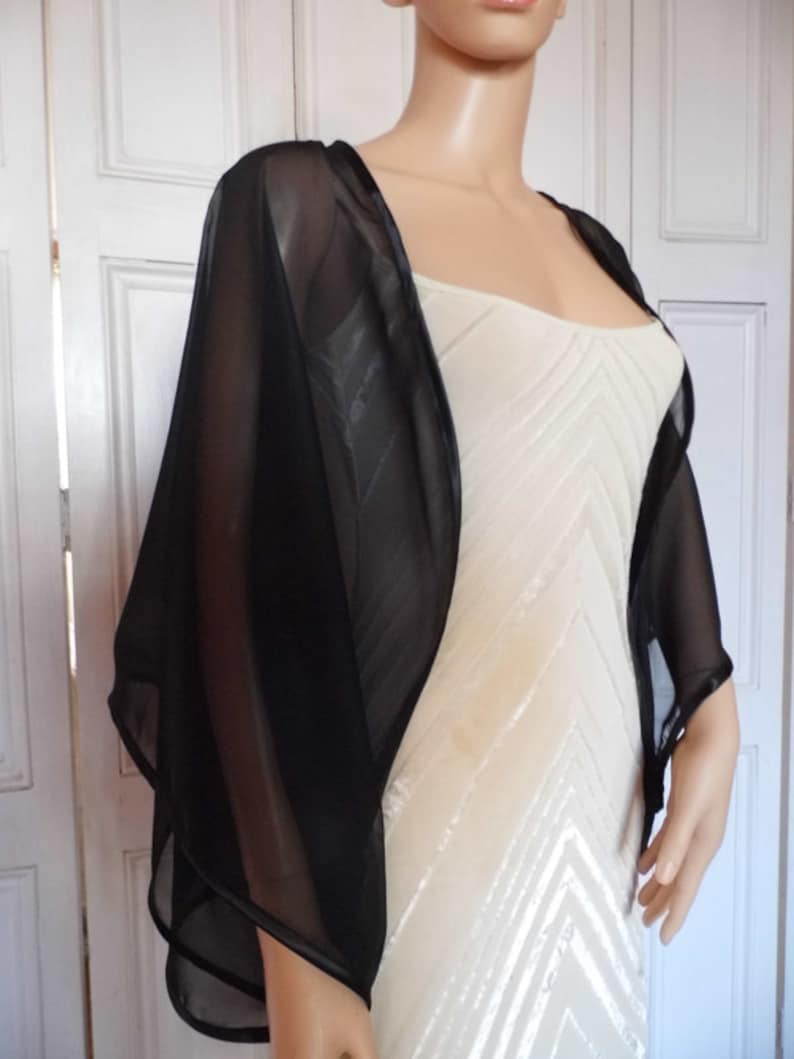 Black Chiffon Kimono/jacket/wrap/coverup/bolero With Satin Etsy UK