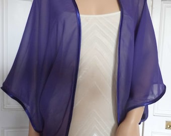 Purple chiffon kimono/jacket/wrap/cover-up/bolero with satin edging
