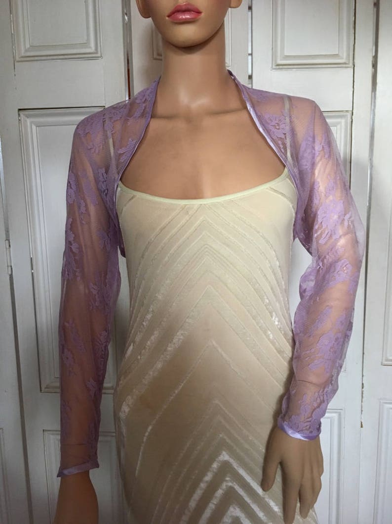 Lilac lace full length sleeved bolero/shrug/jacket with satin Etsy