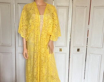 Yellow Long lace kimono/Coat/wrap/cover-up/bolero with satin edging