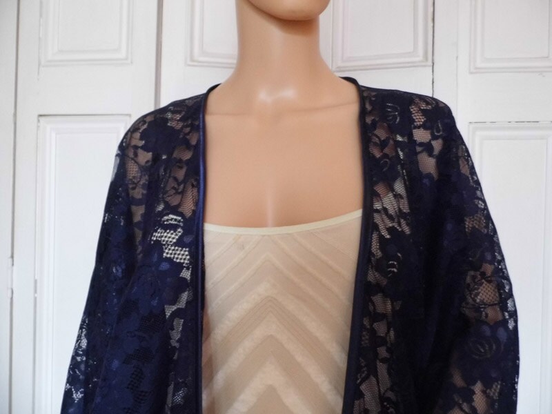 Navy Blue Lace Kimono/jacket/wrap/coverup/bolero With Satin Etsy UK