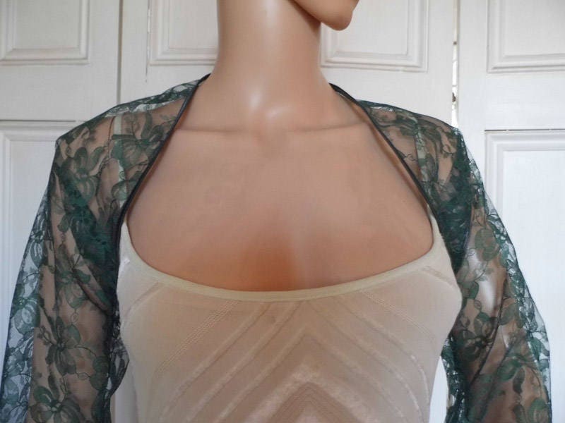 Dark Green Lace Three quarter Length Sleeved Bolero shrug jacket With Satin Edging Etsy