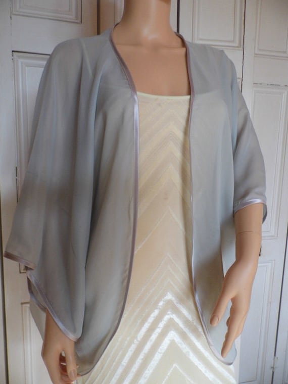 White chiffon kimono/jacket/wrap/cover-up/bolero with satin edging