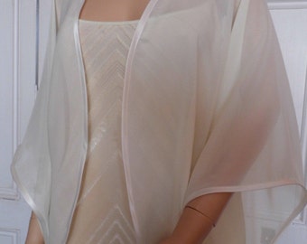 Ivory chiffon kimono/jacket/wrap/cover-up/bolero with satin edging