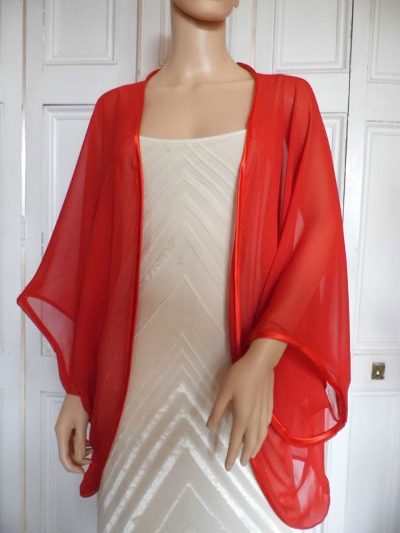 Red chiffon kimono/jacket/wrap/cover-up/bolero with satin | Etsy