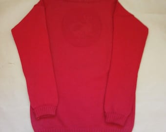 Vintage 70s Island Knitwear 100% Oiled Wool Hall of Jersey Red Sweater Large