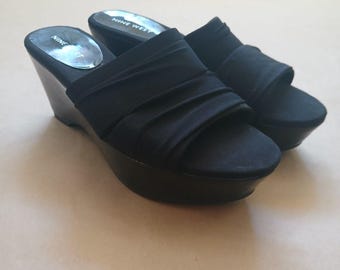 Vintage Y2K Nine West Womens 5.5 Platform Black Slides Wedges Clasic 90s