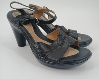 Sandalias de plataforma Born Concept BOC con tacón destalonado para mujer, talla 8, piel negra, estilo bohemio