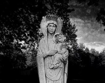 The Florist & Child | Black and White Photography Print | Cemetery Tombstone Graveyard Photo | Macabre Dark Art | Wall Art