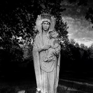 The Florist & Child | Black and White Photography Print | Cemetery Tombstone Graveyard Photo | Macabre Dark Art | Wall Art Spooky Home Decor