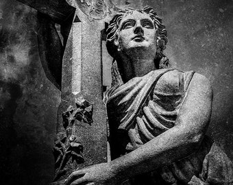The Lookout | Black and White Photography Print | Cemetery Graveyard Tombstone | Dark Art | Macabre Wall Art