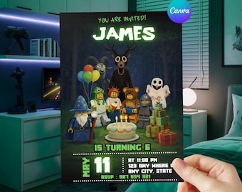 99 Nights in the Forest Birthday Invitation – Game theme Bday Party Template, Editable Canva Download