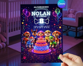 Paw-ty puppy Birthday Invitation | Editable Canva Template (Digital Download)