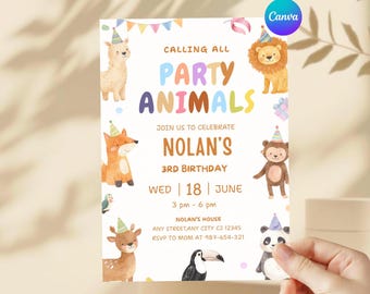 Party Animals Birthday Invitation, Kids Invite, Editable in Canva