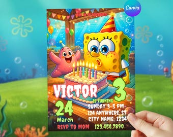 Sponge Cake Birthday Invitation Template, Editable Party Invite (Digital Download, 5x7 inches)