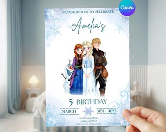 Frozen Elsa Anna Birthday Invitation, Editable Winter Party Invite (Digital Download)