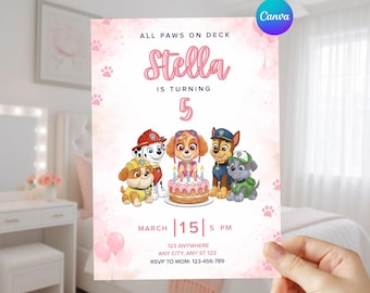 Paw-ty Birthday Invitation | Editable Canva Template (Digital Download 5x7" )