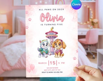 Paw-ty Birthday Invitation |  Puppy Party Invitation | Editable Canva Template (Digital Download 5x7" )