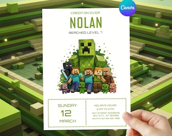 Editable Pixel Birthday Invitations, Size 5X7, Video Game Birthday Invitation, Birthday Card, Girl Boy Birthday, Digital Invite