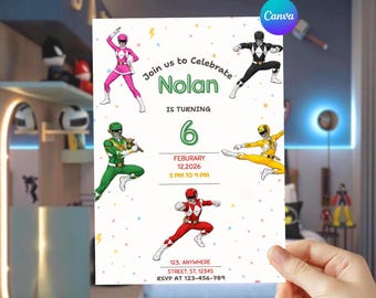 Power Rangers Birthday Invitation | Editable Kids Party Template (Canva Printable 5x7 & 1080x1920)