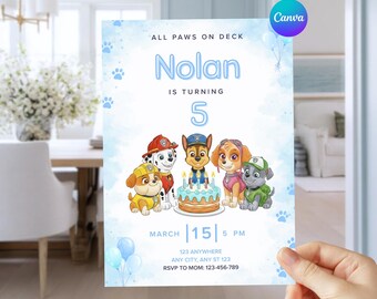 Puppy Birthday Invitation, Paw-ty Invite, Paw Patrol Editable Template (Digital Download)