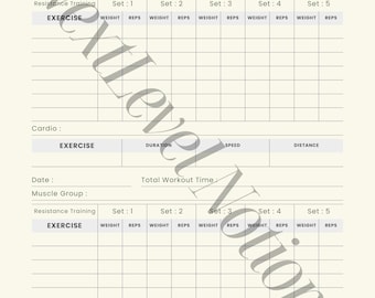 Workout Log Tracker | Strength & Cardio Exercise Planner | Weight, Reps, Sets
