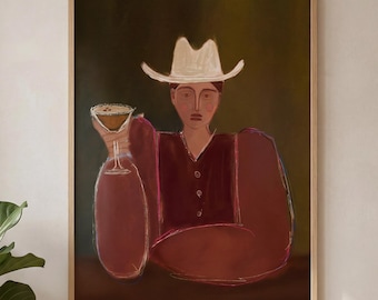 Modern Cowboy Cocktail Art Print – Western Aesthetic Wall Decor for Home Bar or Kitchen