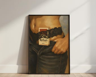 Moody Cigarette Art Print – Sensual Vintage Poster, Dark Aesthetic Digital Wall Art