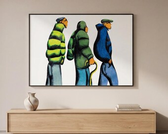 Hip Hop Street Art Print, Urban Walking Figures Poster, Oldschool Rap Graffiti Style, Skate Culture Wall Art, Modern Figurative Artwork