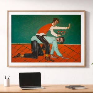 Funny Waiter Poster Print – Playful Restaurant Scene Wall Art, Contemporary Figurative Painting, Bar Decor Artwork