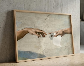 Funny Bathroom Wall Art Print | Creation of Toilet Parody | Humorous Bathroom Decor | Maximalist Poster