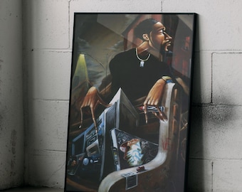 90s Hip Hop Poster Print – Urban Street Art Wall Decor, Old School Rap Inspired Oil Painting, Moody Vintage Artwork