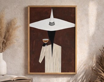 Mid-Century Figurative Poster with Expressive Character – Modern Neutral Interior Decor