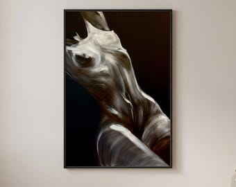 Abstract Female Form Canvas Wall Art, Modern Nude Silhouette Print, Dark Elegant Artwork, Minimalist Bedroom Decor, Ready to Hang