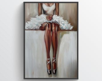 Poster Modern Ballet Dancer Art Print – Elegant Figurative Oil Painting Style Wall Decor for Minimalist Interiors