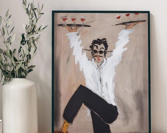 Mid Century Waiter Print with Wine Trays