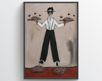 Mid-Century Waiter Print – Funny Kitchen Decor Poster