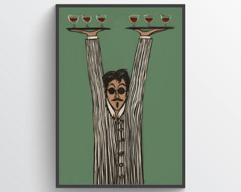 Modern Bar Art Digital Download • Quirky Bartender Illustration • Contemporary Wall Art Printable for Kitchen & Home Bar Decor