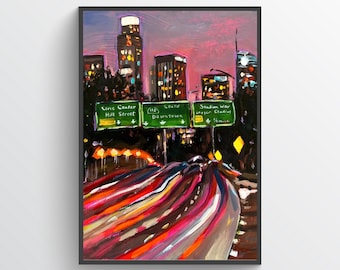 New York City Night Poster – Abstract Urban Skyline Print, Colorful City Lights Wall Art, Expressive NYC Painting